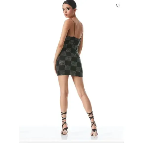 Alice and Olivia Nelle Embellished Rhinestone Mini Dress Black Size 2 NWT